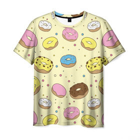 Мужская футболка 3D с принтом Сладкие пончики , 100% полиэфир | прямой крой, круглый вырез горловины, длина до линии бедер | булочки | гомер симпсон | еда | пончики | сладости