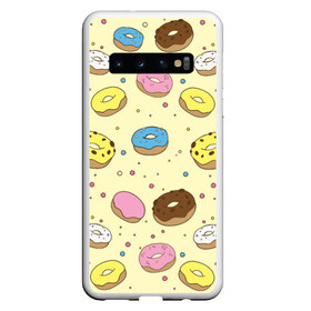 Чехол для Samsung Galaxy S10 с принтом Сладкие пончики , Силикон | Область печати: задняя сторона чехла, без боковых панелей | Тематика изображения на принте: булочки | гомер симпсон | еда | пончики | сладости
