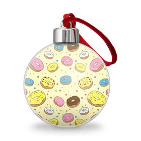 Ёлочный шар с принтом Сладкие пончики , Пластик | Диаметр: 77 мм | Тематика изображения на принте: булочки | гомер симпсон | еда | пончики | сладости