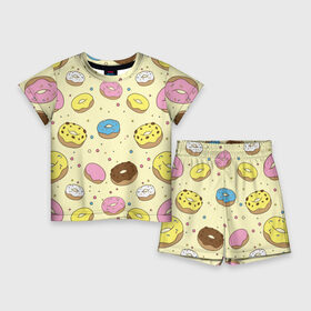 Детский костюм с шортами 3D с принтом Сладкие пончики ,  |  | булочки | гомер симпсон | еда | пончики | сладости