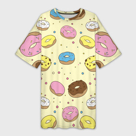 Платье-футболка 3D с принтом Сладкие пончики ,  |  | булочки | гомер симпсон | еда | пончики | сладости