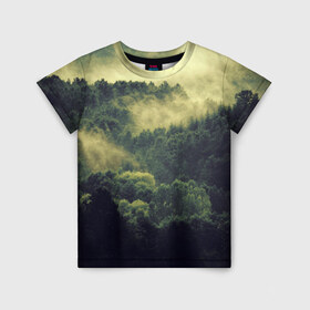 Детская футболка 3D с принтом туманный лес , 100% гипоаллергенный полиэфир | прямой крой, круглый вырез горловины, длина до линии бедер, чуть спущенное плечо, ткань немного тянется | горы | лес | море | охота | приключения | природа | рыбалка | свобода | скалы | туман | туризм | экстрим