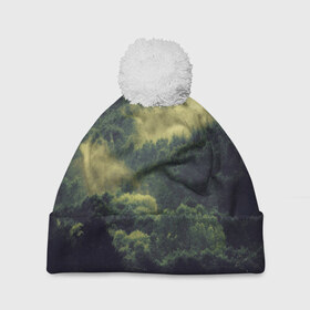 Шапка 3D c помпоном с принтом туманный лес , 100% полиэстер | универсальный размер, печать по всей поверхности изделия | горы | лес | море | охота | приключения | природа | рыбалка | свобода | скалы | туман | туризм | экстрим