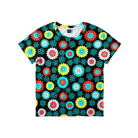 Детская футболка 3D с принтом Цветочки , 100% гипоаллергенный полиэфир | прямой крой, круглый вырез горловины, длина до линии бедер, чуть спущенное плечо, ткань немного тянется | паттерн | разноцветный | цветы | яркий