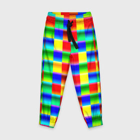 Детские брюки 3D с принтом Кубики , 100% полиэстер | манжеты по низу, эластичный пояс регулируется шнурком, по бокам два кармана без застежек, внутренняя часть кармана из мелкой сетки | абстракция | кубики | пиксели | плитка | разноцветный | яркий