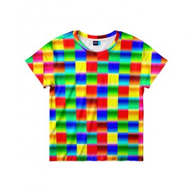 Детская футболка 3D с принтом Кубики , 100% гипоаллергенный полиэфир | прямой крой, круглый вырез горловины, длина до линии бедер, чуть спущенное плечо, ткань немного тянется | абстракция | кубики | пиксели | плитка | разноцветный | яркий