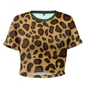 Женская футболка 3D укороченная с принтом Шкура леопарда , 100% полиэстер | круглая горловина, длина футболки до линии талии, рукава с отворотами | 