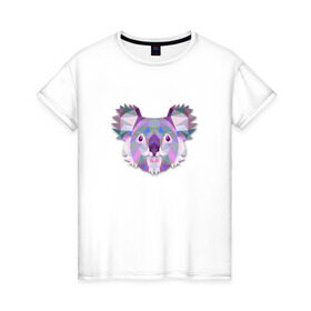 Женская футболка хлопок с принтом Полигональная коала , 100% хлопок | прямой крой, круглый вырез горловины, длина до линии бедер, слегка спущенное плечо | геометрический рисунок | голова | коала