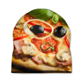 Шапка 3D с принтом Пицца , 100% полиэстер | универсальный размер, печать по всей поверхности изделия | базилик | еда | зелень | маслины | оливки | пицца | помидоры