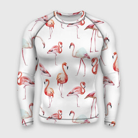 Мужской рашгард 3D с принтом Узор из фламинго ,  |  | Тематика изображения на принте: животные | мозаика | птицы | узор | фауна | фламинго