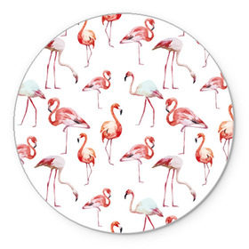 Коврик круглый с принтом Узор из фламинго , резина и полиэстер | круглая форма, изображение наносится на всю лицевую часть | животные | мозаика | птицы | узор | фауна | фламинго