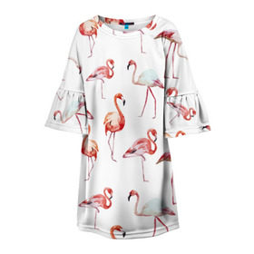 Детское платье 3D с принтом Узор из фламинго , 100% полиэстер | прямой силуэт, чуть расширенный к низу. Круглая горловина, на рукавах — воланы | животные | мозаика | птицы | узор | фауна | фламинго