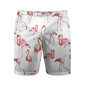 Мужские шорты 3D спортивные с принтом Узор из фламинго ,  |  | Тематика изображения на принте: животные | мозаика | птицы | узор | фауна | фламинго
