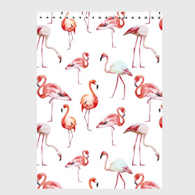 Скетчбук с принтом Узор из фламинго , 100% бумага
 | 48 листов, плотность листов — 100 г/м2, плотность картонной обложки — 250 г/м2. Листы скреплены сверху удобной пружинной спиралью | Тематика изображения на принте: животные | мозаика | птицы | узор | фауна | фламинго