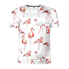 Мужская футболка 3D спортивная с принтом Узор из фламинго , 100% полиэстер с улучшенными характеристиками | приталенный силуэт, круглая горловина, широкие плечи, сужается к линии бедра | Тематика изображения на принте: животные | мозаика | птицы | узор | фауна | фламинго