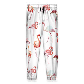 Женские брюки 3D с принтом Узор из фламинго , полиэстер 100% | прямой крой, два кармана без застежек по бокам, с мягкой трикотажной резинкой на поясе и по низу штанин. В поясе для дополнительного комфорта — широкие завязки | животные | мозаика | птицы | узор | фауна | фламинго