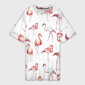 Платье-футболка 3D с принтом Узор из фламинго ,  |  | Тематика изображения на принте: животные | мозаика | птицы | узор | фауна | фламинго