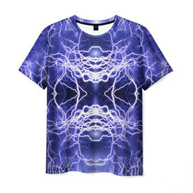 Мужская футболка 3D с принтом Static Electricity , 100% полиэфир | прямой крой, круглый вырез горловины, длина до линии бедер | Тематика изображения на принте: static electricity | белый | молнии | разряд | синий | статическое электричество | фиолетовый | чёрный