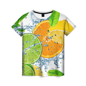 Женская футболка 3D с принтом Мятный смузи , 100% полиэфир ( синтетическое хлопкоподобное полотно) | прямой крой, круглый вырез горловины, длина до линии бедер | Тематика изображения на принте: вода | еда | зима | искусство | лайм | лимон | листья | новинки | природа | солнце | фрукты