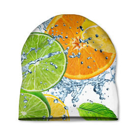 Шапка 3D с принтом Мятный смузи , 100% полиэстер | универсальный размер, печать по всей поверхности изделия | вода | еда | зима | искусство | лайм | лимон | листья | новинки | природа | солнце | фрукты
