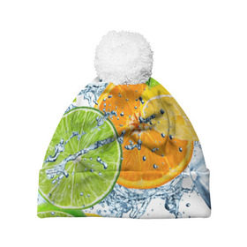 Шапка 3D c помпоном с принтом Мятный смузи , 100% полиэстер | универсальный размер, печать по всей поверхности изделия | Тематика изображения на принте: вода | еда | зима | искусство | лайм | лимон | листья | новинки | природа | солнце | фрукты
