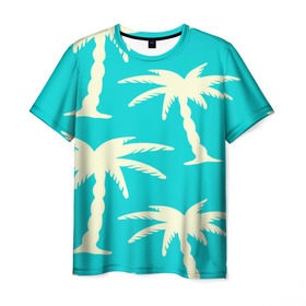 Мужская футболка 3D с принтом Пальмы , 100% полиэфир | прямой крой, круглый вырез горловины, длина до линии бедер | Тематика изображения на принте: бирюзовый | паттерн | тропики