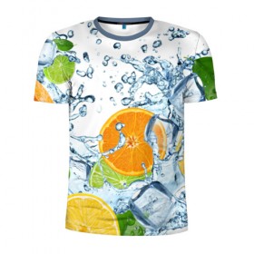 Мужская футболка 3D спортивная с принтом Мульти фрукт , 100% полиэстер с улучшенными характеристиками | приталенный силуэт, круглая горловина, широкие плечи, сужается к линии бедра | вода | еда | зима | искусство | лайм | лимон | листья | новинки | природа | солнце | фрукты