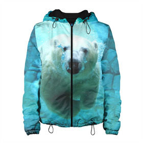 Женская куртка 3D с принтом медведь , ткань верха — 100% полиэстер, подклад — флис | прямой крой, подол и капюшон оформлены резинкой с фиксаторами, два кармана без застежек по бокам, один большой потайной карман на груди. Карман на груди застегивается на липучку | медведь | пловец
