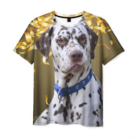 Мужская футболка 3D с принтом Скептический далматин , 100% полиэфир | прямой крой, круглый вырез горловины, длина до линии бедер | далматин | далматинец | песик | пятнистый | собака | собаки