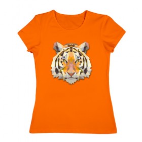 Женская футболка хлопок с принтом Полигональный тигр , 100% хлопок | прямой крой, круглый вырез горловины, длина до линии бедер, слегка спущенное плечо | геометрический рисунок | голова | животные | тигр | фауна