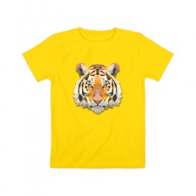 Детская футболка хлопок с принтом Полигональный тигр , 100% хлопок | круглый вырез горловины, полуприлегающий силуэт, длина до линии бедер | геометрический рисунок | голова | животные | тигр | фауна