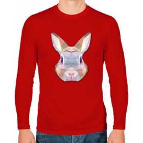 Мужской лонгслив хлопок с принтом Полигональный кролик , 100% хлопок |  | геометрический рисунок | голова | животные | кролик | фауна