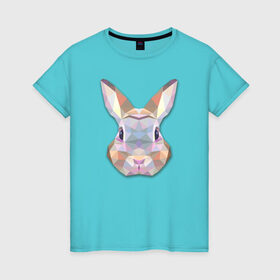 Женская футболка хлопок с принтом Полигональный кролик , 100% хлопок | прямой крой, круглый вырез горловины, длина до линии бедер, слегка спущенное плечо | геометрический рисунок | голова | животные | кролик | фауна