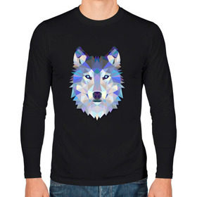 Мужской лонгслив хлопок с принтом Полигональный волк , 100% хлопок |  | волк | геометрический рисунок | голова | животные | фауна