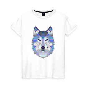 Женская футболка хлопок с принтом Полигональный волк , 100% хлопок | прямой крой, круглый вырез горловины, длина до линии бедер, слегка спущенное плечо | волк | геометрический рисунок | голова | животные | фауна