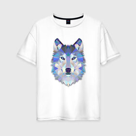 Женская футболка хлопок Oversize с принтом Полигональный волк , 100% хлопок | свободный крой, круглый ворот, спущенный рукав, длина до линии бедер
 | волк | геометрический рисунок | голова | животные | фауна