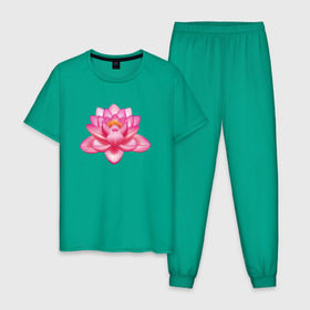 Мужская пижама хлопок с принтом Индийский Лотос , 100% хлопок | брюки и футболка прямого кроя, без карманов, на брюках мягкая резинка на поясе и по низу штанин
 | Тематика изображения на принте: индийский | йога | лотос | цветок