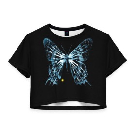 Женская футболка 3D укороченная с принтом За Гранью , 100% полиэстер | круглая горловина, длина футболки до линии талии, рукава с отворотами | бабочка | грань | за гранью | кости | рентген
