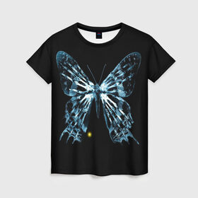 Женская футболка 3D с принтом За Гранью , 100% полиэфир ( синтетическое хлопкоподобное полотно) | прямой крой, круглый вырез горловины, длина до линии бедер | бабочка | грань | за гранью | кости | рентген