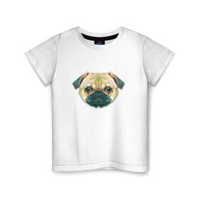 Детская футболка хлопок с принтом Полигональный мопс , 100% хлопок | круглый вырез горловины, полуприлегающий силуэт, длина до линии бедер | геометрический рисунок | голова | животные | мопс | собака | фауна