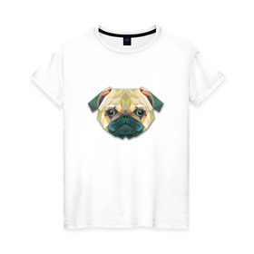 Женская футболка хлопок с принтом Полигональный мопс , 100% хлопок | прямой крой, круглый вырез горловины, длина до линии бедер, слегка спущенное плечо | геометрический рисунок | голова | животные | мопс | собака | фауна