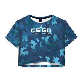 Женская футболка 3D укороченная с принтом cs:go - Cobalt Disruption (Ржавый кобальт) , 100% полиэстер | круглая горловина, длина футболки до линии талии, рукава с отворотами | cobalt | cs | csgo | desert | disruption | eagle | го | кобальт | кс | ржавый