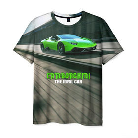 Мужская футболка 3D с принтом Lamborghini , 100% полиэфир | прямой крой, круглый вырез горловины, длина до линии бедер | car | green | huracan | lamborghini | novitec | speed | spyder | supercar | torado | авто | автомобиль | машина