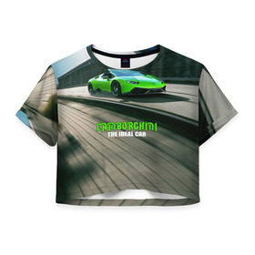 Женская футболка 3D укороченная с принтом Lamborghini , 100% полиэстер | круглая горловина, длина футболки до линии талии, рукава с отворотами | car | green | huracan | lamborghini | novitec | speed | spyder | supercar | torado | авто | автомобиль | машина