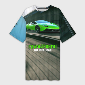 Платье-футболка 3D с принтом Lamborghini ,  |  | car | green | huracan | lamborghini | novitec | speed | spyder | supercar | torado | авто | автомобиль | машина