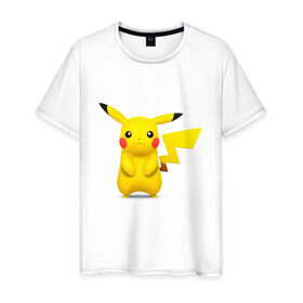 Мужская футболка хлопок с принтом Pikachu , 100% хлопок | прямой крой, круглый вырез горловины, длина до линии бедер, слегка спущенное плечо. | 