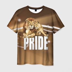 Мужская футболка 3D с принтом Pride , 100% полиэфир | прямой крой, круглый вырез горловины, длина до линии бедер | Тематика изображения на принте: lion | голова животного | кот | кошка | лев | хищник | царь | цвет