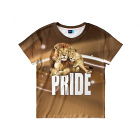 Детская футболка 3D с принтом Pride , 100% гипоаллергенный полиэфир | прямой крой, круглый вырез горловины, длина до линии бедер, чуть спущенное плечо, ткань немного тянется | lion | голова животного | кот | кошка | лев | хищник | царь | цвет