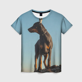 Женская футболка 3D с принтом Доберман , 100% полиэфир ( синтетическое хлопкоподобное полотно) | прямой крой, круглый вырез горловины, длина до линии бедер | доберман | доберманы | пес | песик | псы | собака | собаки