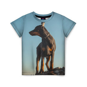 Детская футболка 3D с принтом Доберман , 100% гипоаллергенный полиэфир | прямой крой, круглый вырез горловины, длина до линии бедер, чуть спущенное плечо, ткань немного тянется | доберман | доберманы | пес | песик | псы | собака | собаки